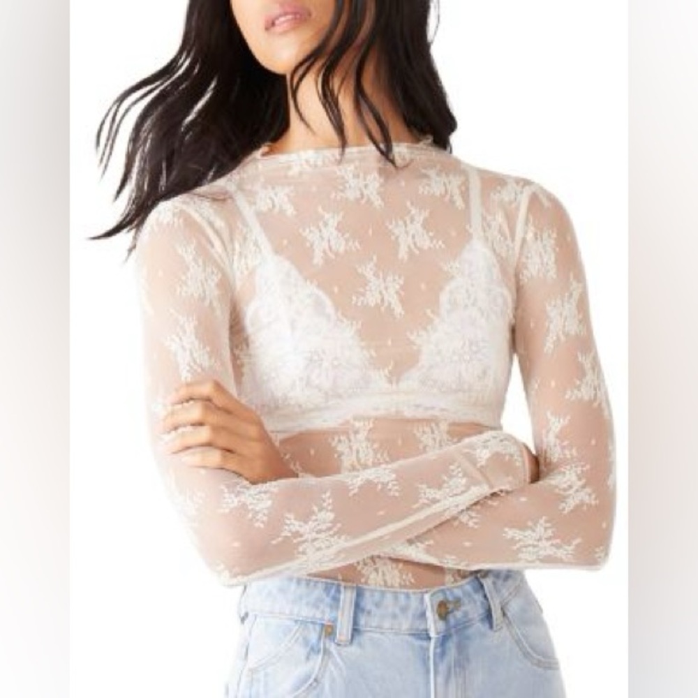 Free People Sheer Cream Lace Blouse